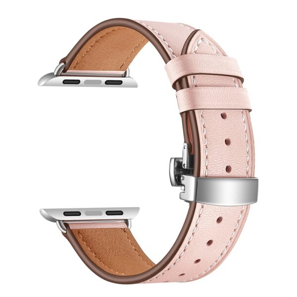 Leather Band for Apple Watch Series 5 4 44mm 40mm Silver Butterfly Clasp Wrist Bracelet Strap 3