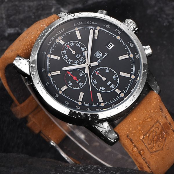 Mens Watch Benyar Luxury Brand Quartz Watch Sport leather waterproof Watch chronograph military Men s Watch