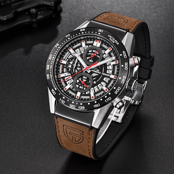 PAGANI DESIGN 2018 NEW Men skeleton quartz watch chronograph sports leather waterproof watch fashion Men clock 1