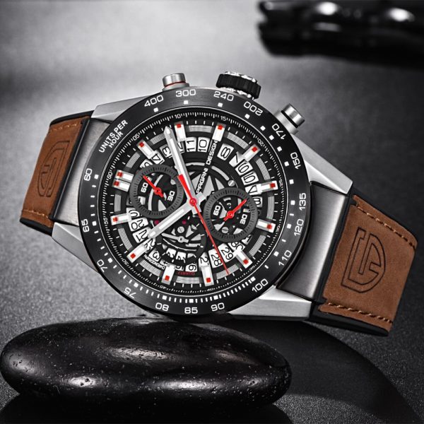 PAGANI DESIGN 2018 NEW Men skeleton quartz watch chronograph sports leather waterproof watch fashion Men clock 2