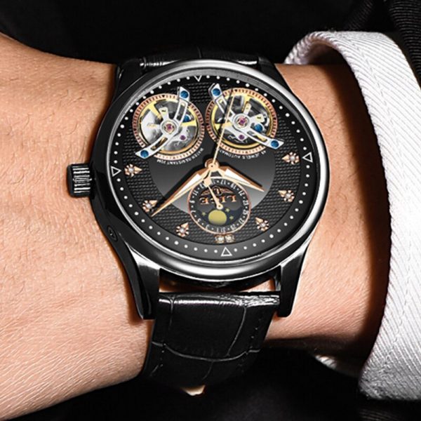 LIGE Authentic Top Brand Luxury Mens Watches Automatic Black Watch Men Stainless Steel Waterproof Business Mechanical 2