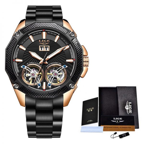 LIGE Fashion Automatic Mechanical Watches For Men 100m Waterproof Luxury Brand Mens Business Watch Male Clock